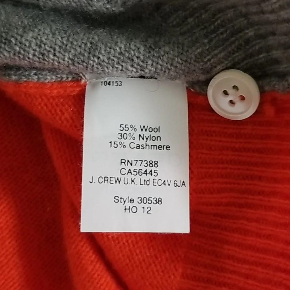 J. Crew Grey And Orange Cashmere Sweater